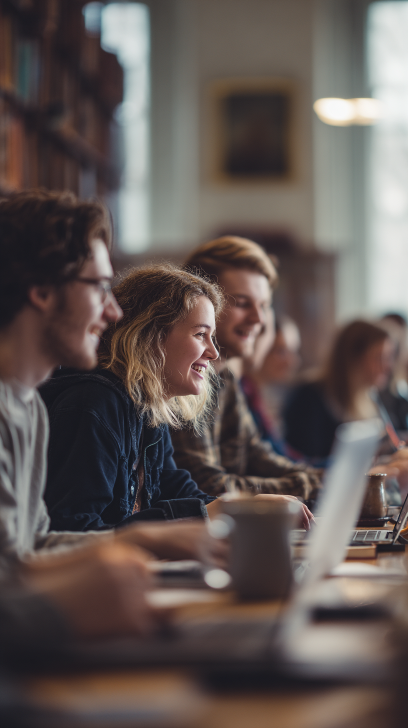 Lächelnde Studentin vergleicht PKV-Tarife am Laptop